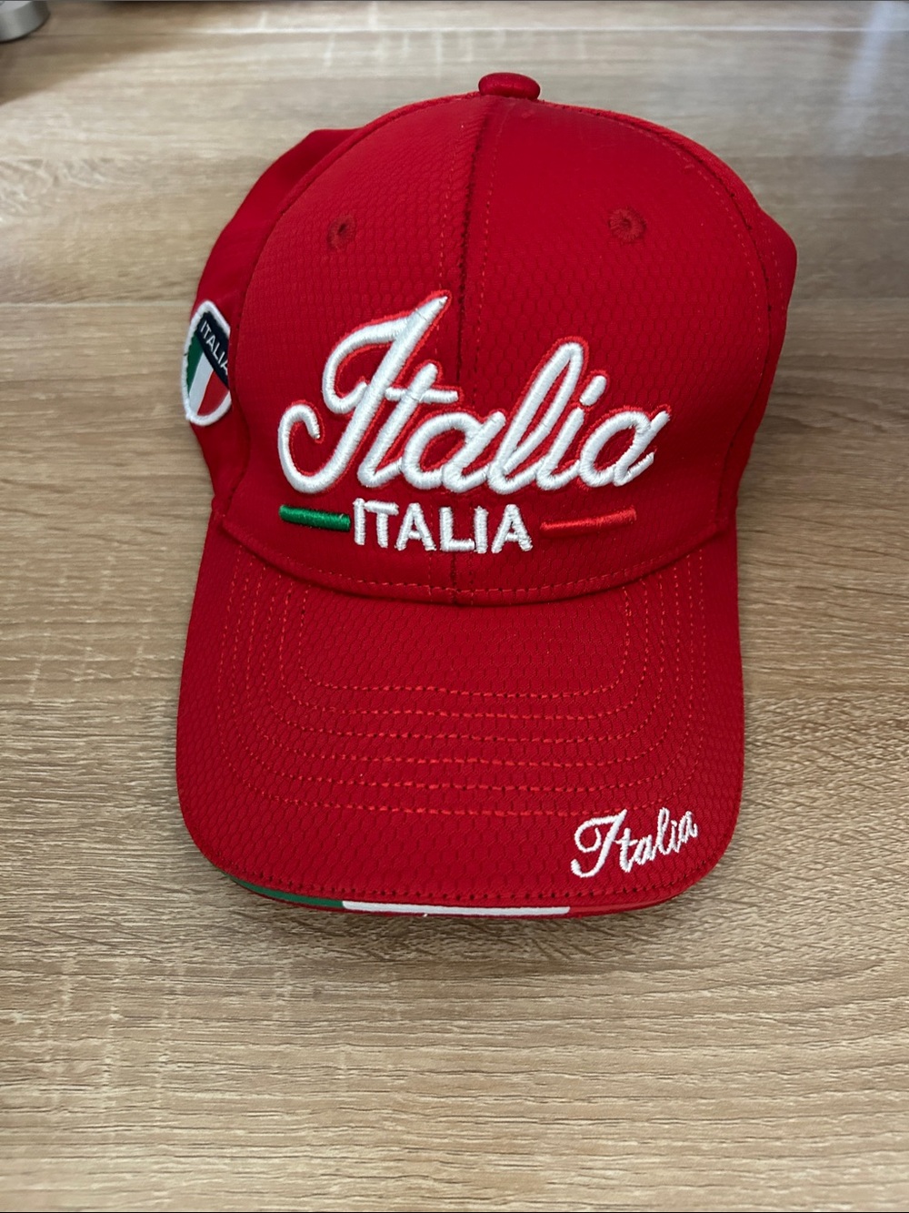 Italina Red Baseball Cap with Italia Embroidery and Tricolour Accent